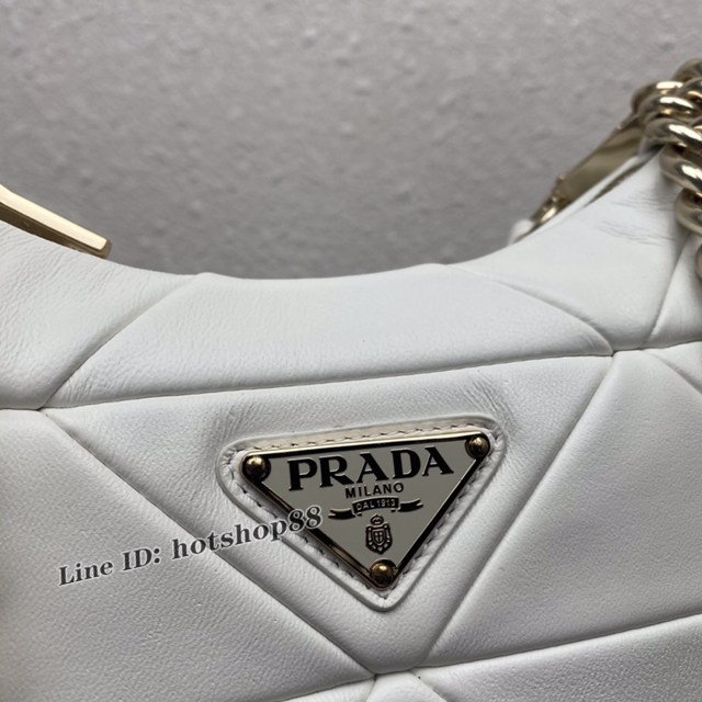 Prada專櫃新款升級版三合一女包 1BC151 普拉達小牛皮純手工菱形拼接鏈條肩背斜挎包 csp1509